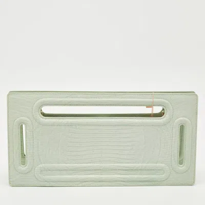 Pre-owned Cult Gaia Mint Green Lizard Embossed Leather Elora Clutch