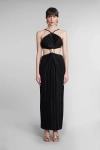 Cult Gaia Mitra Embellished Cutout Plissé-satin Halterneck Gown In Black