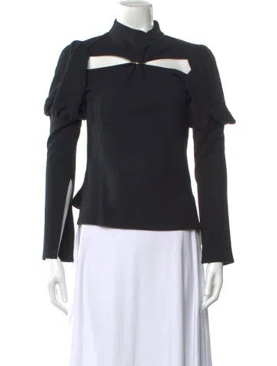 Pre-owned Cult Gaia Mock Neck Long Sleeve Top In Black