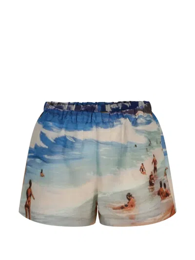Cult Gaia Mori Shorts Rio Beach Print In Blue