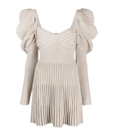 Cult Gaia Mutton-sleeve Ribbed Minidress In Neutral
