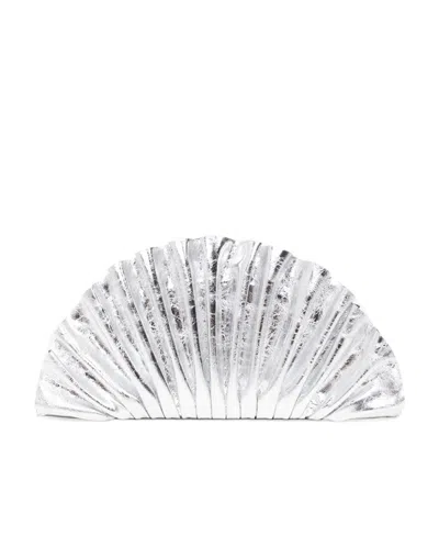 Cult Gaia Nala Ruched Metallic Leather Clutch In Silver