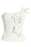Cult Gaia Namid Floral Appliqué One-shoulder Linen Blend Top In White