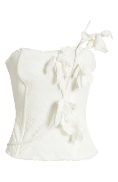 Cult Gaia Namid Floral Appliqué One-shoulder Linen Blend Top In White