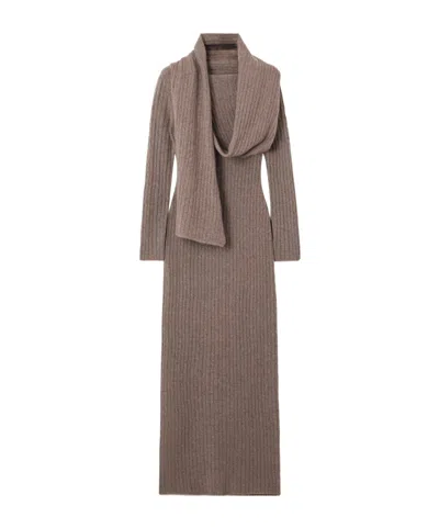 Cult Gaia Natacha Long Sleeve Wool & Cashmere Sweater Dress With Attached Scarf In Brown