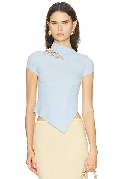 Cult Gaia Nessi Asymmetric Cutout Knit Shirt In Blue
