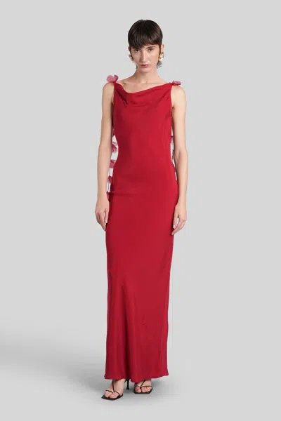 Cult Gaia Nymeria Open-back Organza-trimmed Silk-blend Satin Maxi Dress In Red