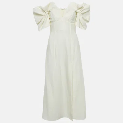 Pre-owned Cult Gaia Off-white Linen Blend Off-shoulder Muna Long Dress S