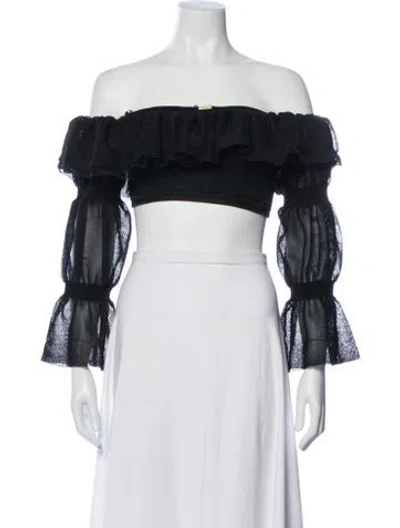 Pre-owned Cult Gaia Off-the-shoulder Long Sleeve Crop Top In Black