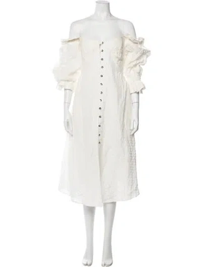 Pre-owned Cult Gaia Off-the-shoulder Midi Length Dress In White