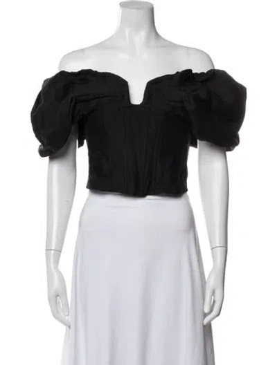 Pre-owned Cult Gaia Off-the-shoulder Short Sleeve Crop Top In Black