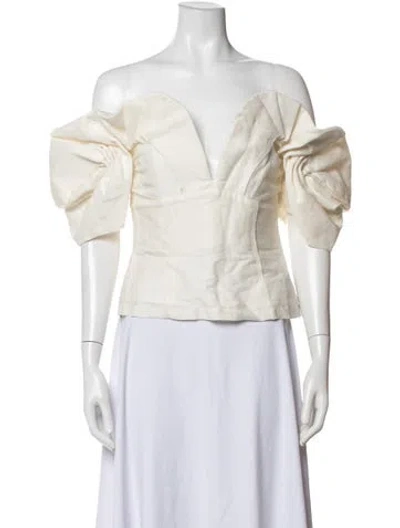 Pre-owned Cult Gaia Off-the-shoulder Short Sleeve Top In Neutral