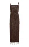 Cult Gaia Ola Beaded Metallic-knit Midi Dress In Brown