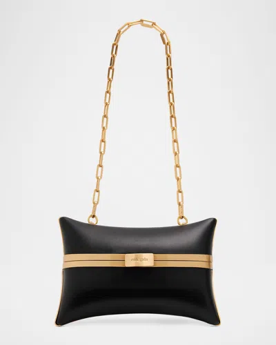 Cult Gaia Olea Leather Puffy Pillow Clutch Bag In Black