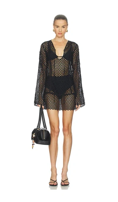 Cult Gaia Omara Open-knit Mini Dress Coverup In Black