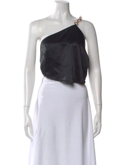 Pre-owned Cult Gaia One-shoulder Sleeveless Crop Top In Black