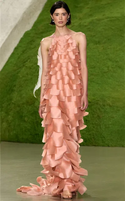 Cult Gaia Opaline Silk Ruffle Gown In Pink