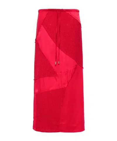 Cult Gaia Patchwork Midi Skirt In Red