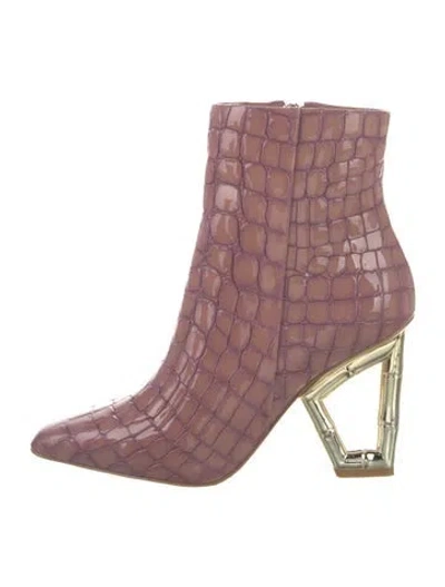 Pre-owned Cult Gaia Patent Leather Animal Print Sock Boots In Pink