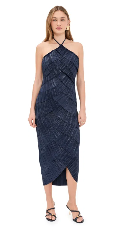 Cult Gaia Patrizia Halter-neck Pleated Midi Dress In Blue