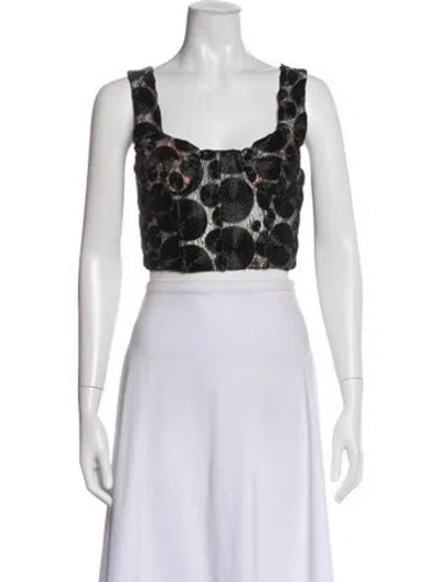 Pre-owned Cult Gaia Patterned Square Neckline Crop Top In Black