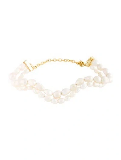 Pre-owned Cult Gaia Pearl Double Strand Choker, 17" In Multicolor