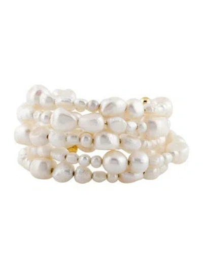 Pre-owned Cult Gaia Pearl Misha Choker Bracelet, 6.75" In White