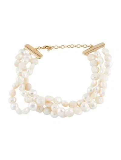 Pre-owned Cult Gaia Pearl Nora Multistrand Choker Necklace, 15.75" In White