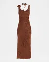 Cult Gaia Pemma Flower Embroidered Sleeveless Knit Midi Dress In Brown