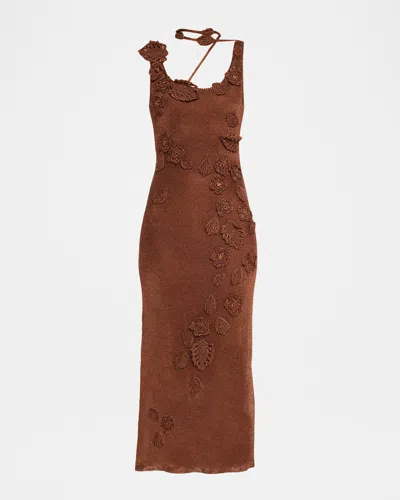 Cult Gaia Pemma Flower Embroidered Sleeveless Knit Midi Dress In Brown