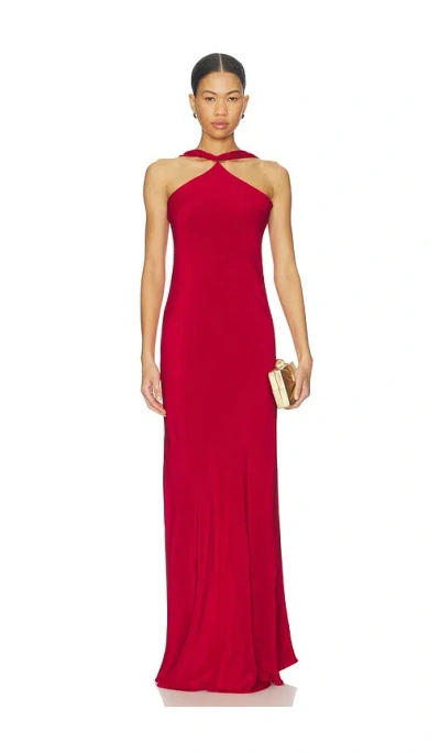 Cult Gaia Pheobe Fringed Silk-chiffon Halterneck Maxi Dress In Red