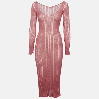 Cult Gaia Pink Lurex Rib Knit Semi Sheer Bodycon Dress