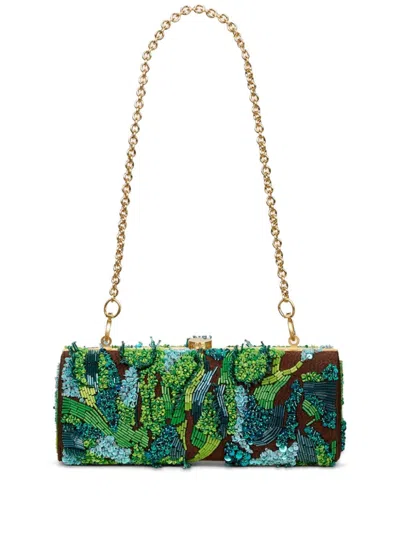 Cult Gaia Piper Embellished Long Clutch Bag In Green