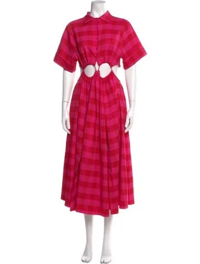 Pre-owned Cult Gaia Plaid Print Long Dress W/ Tags In Pink