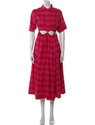 Pre-owned Cult Gaia Plaid Print Midi Length Dress W/ Tags In Red
