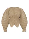 Cult Gaia Pleated Balloon-sleeve Knit Cardigan In Brown