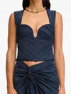 Cult Gaia Pleated Sweetheart-neck Top In Blue