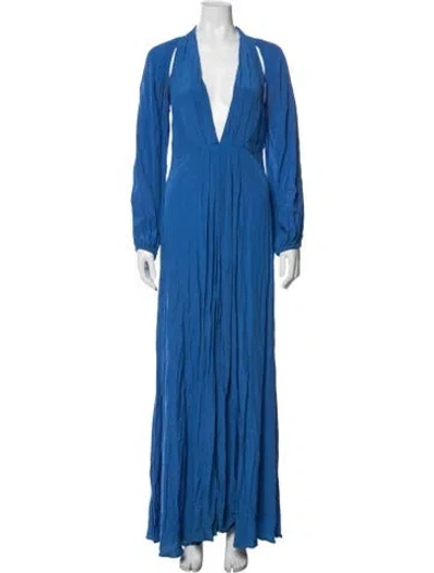 Pre-owned Cult Gaia Plunge Neckline Long Dress In Blue