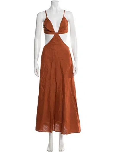 Pre-owned Cult Gaia Plunge Neckline Long Dress In Orange