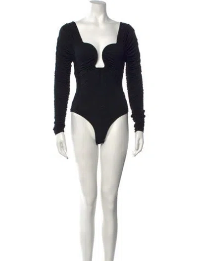 Pre-owned Cult Gaia Plunge Neckline Long Sleeve Bodysuit In Black