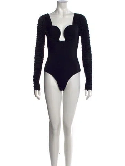Pre-owned Cult Gaia Plunge Neckline Long Sleeve Bodysuit W/ Tags In Black