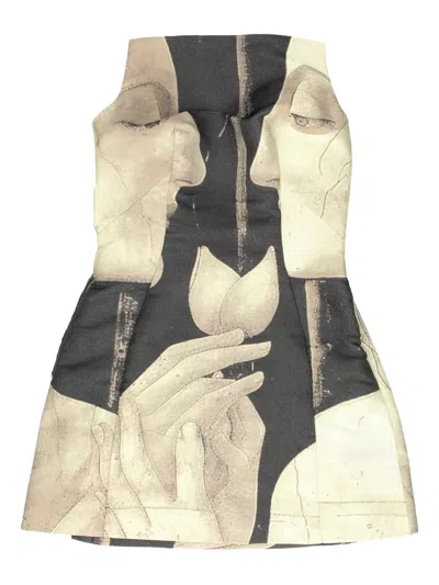 Cult Gaia Portrait-print Strapless Mini Dress In Multi