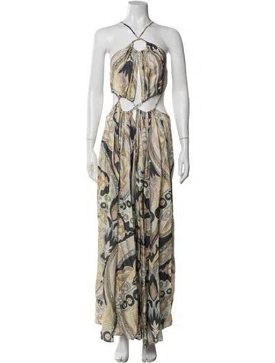 Pre-owned Cult Gaia Printed Long Dress In Neutral