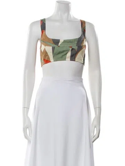 Pre-owned Cult Gaia Printed Square Neckline Crop Top W/ Tags In Neutral