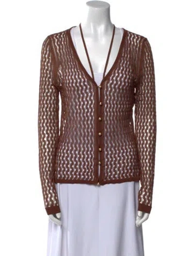 Pre-owned Cult Gaia Printed V-neck Sweater In Brown