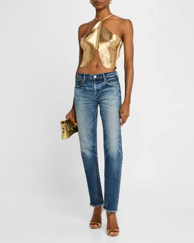 Cult Gaia Quella Metallic Fringe Halter Top In Gold