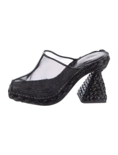 Pre-owned Cult Gaia Raffia Lace Pattern Mules In Black