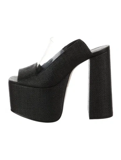 Pre-owned Cult Gaia Raffia Mules In Black