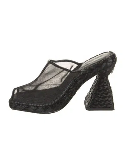 Pre-owned Cult Gaia Raffia Mules In Black