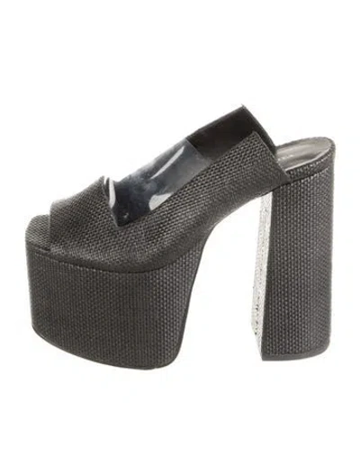 Pre-owned Cult Gaia Raffia Mules In Black